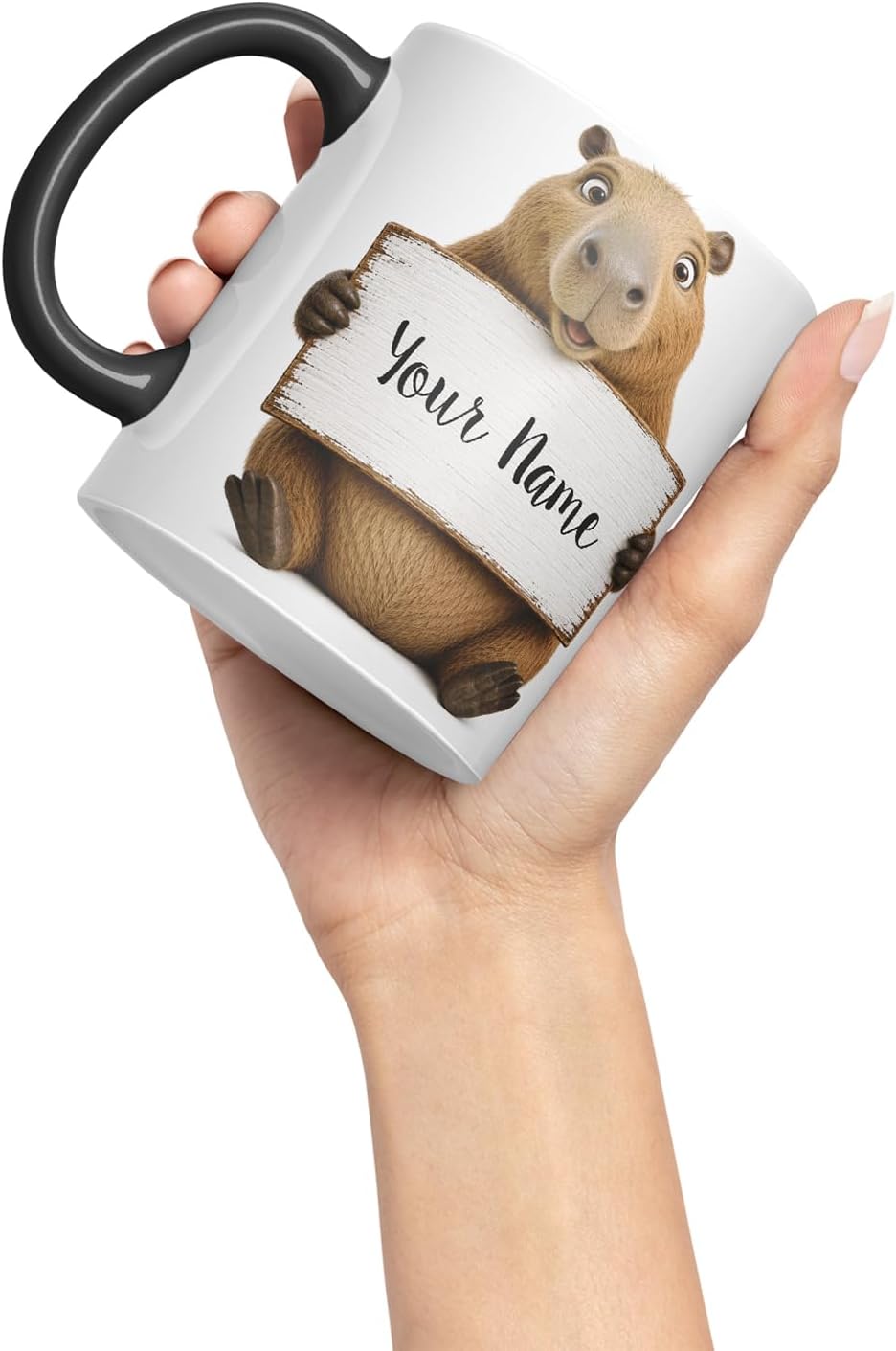 Vixar Personalised Capybara Mug with Name or Custom Message – Cute Animal Coloured Ceramic Mug Cup Gift, 11oz (Black)