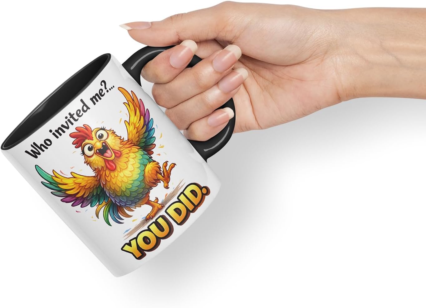 Vixar Who Invited Me You Did Chicken Coloured Ceramic Mug Cup Gift, 11oz (Black)