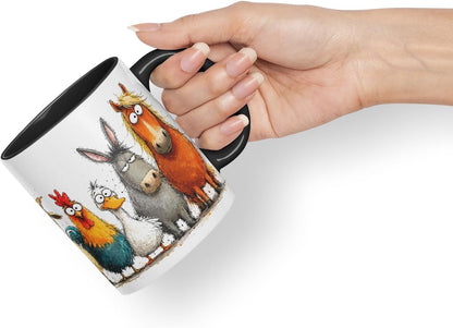 Vixar Farm Animals Mug – Cute Farm Animal Coloured Ceramic Mug Cup Gift, 11oz (Black)