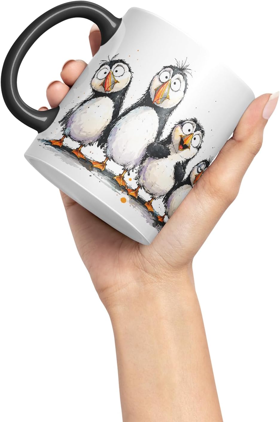Vixar Puffin Bird Mug – Cute Puffin Bird Coloured Ceramic Mug Cup Gift, 11oz (Black)