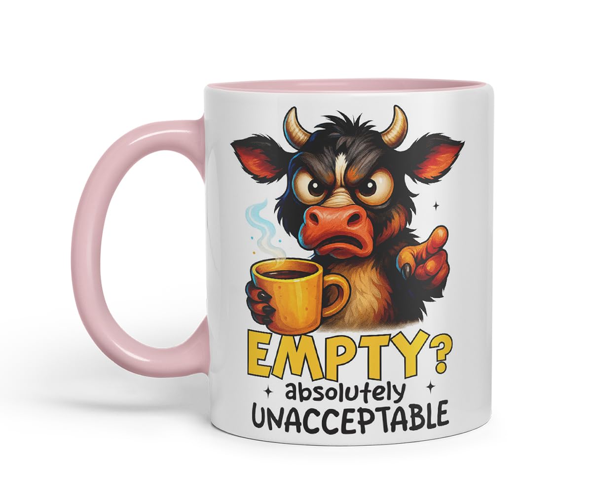 Vixar Empty Absolutely Unacceptable Funny Cow Coffee Mug – Coloured Ceramic Mug Cup Gift, 11oz (Black)