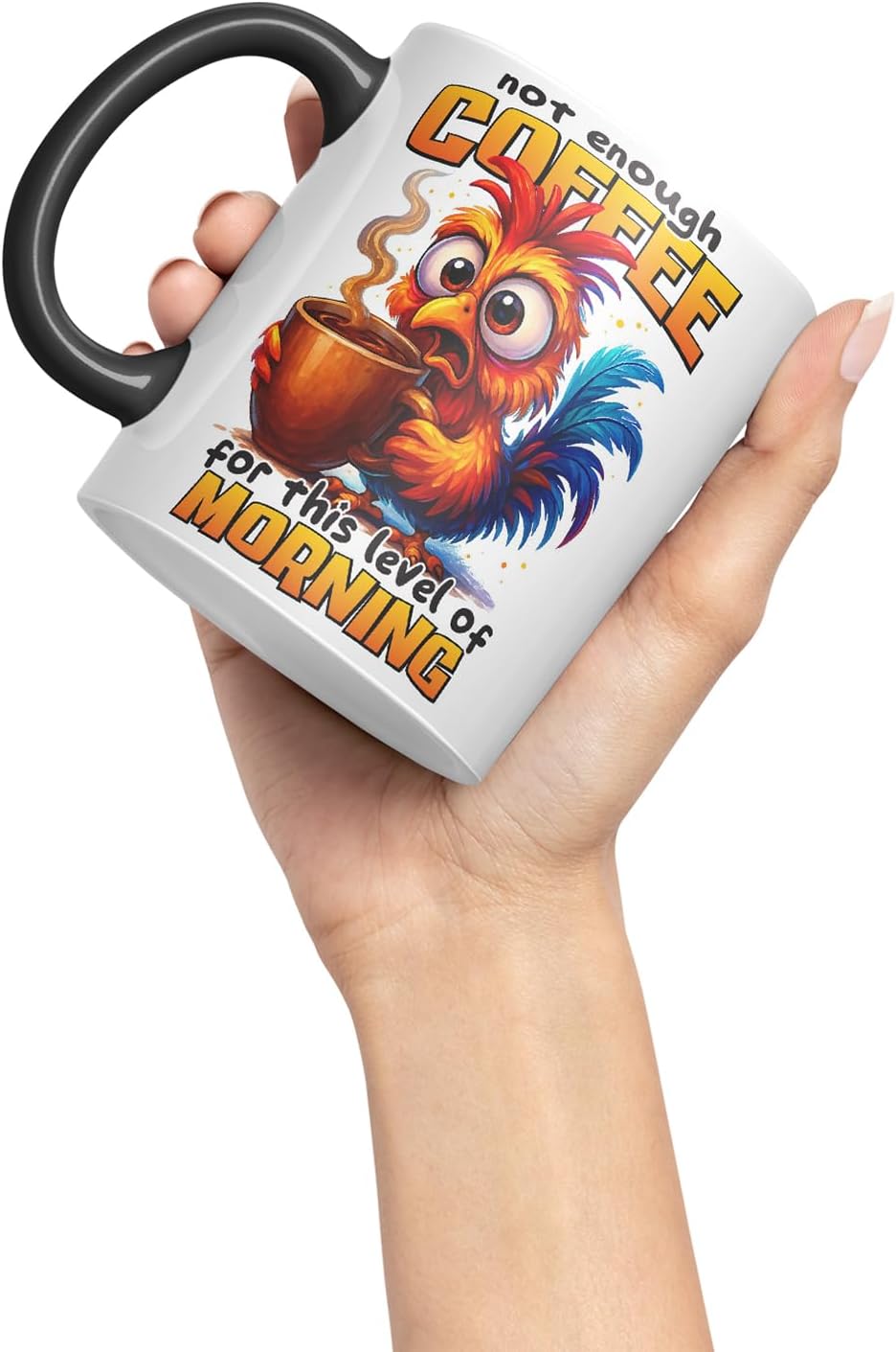 Vixar Not Enough Coffee for This Level of Morning Funny Rooster Mug – Coloured Ceramic Mug Cup Gift, 11oz (Black)