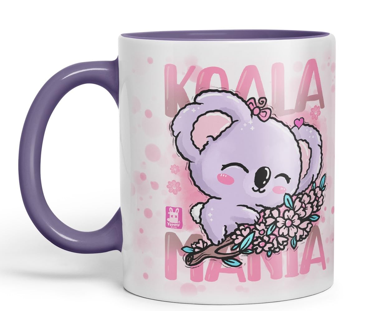 Vixar Mug Koala Mania with Cute Koala Ceramic Coloured Mug Cup 330ml (Black)