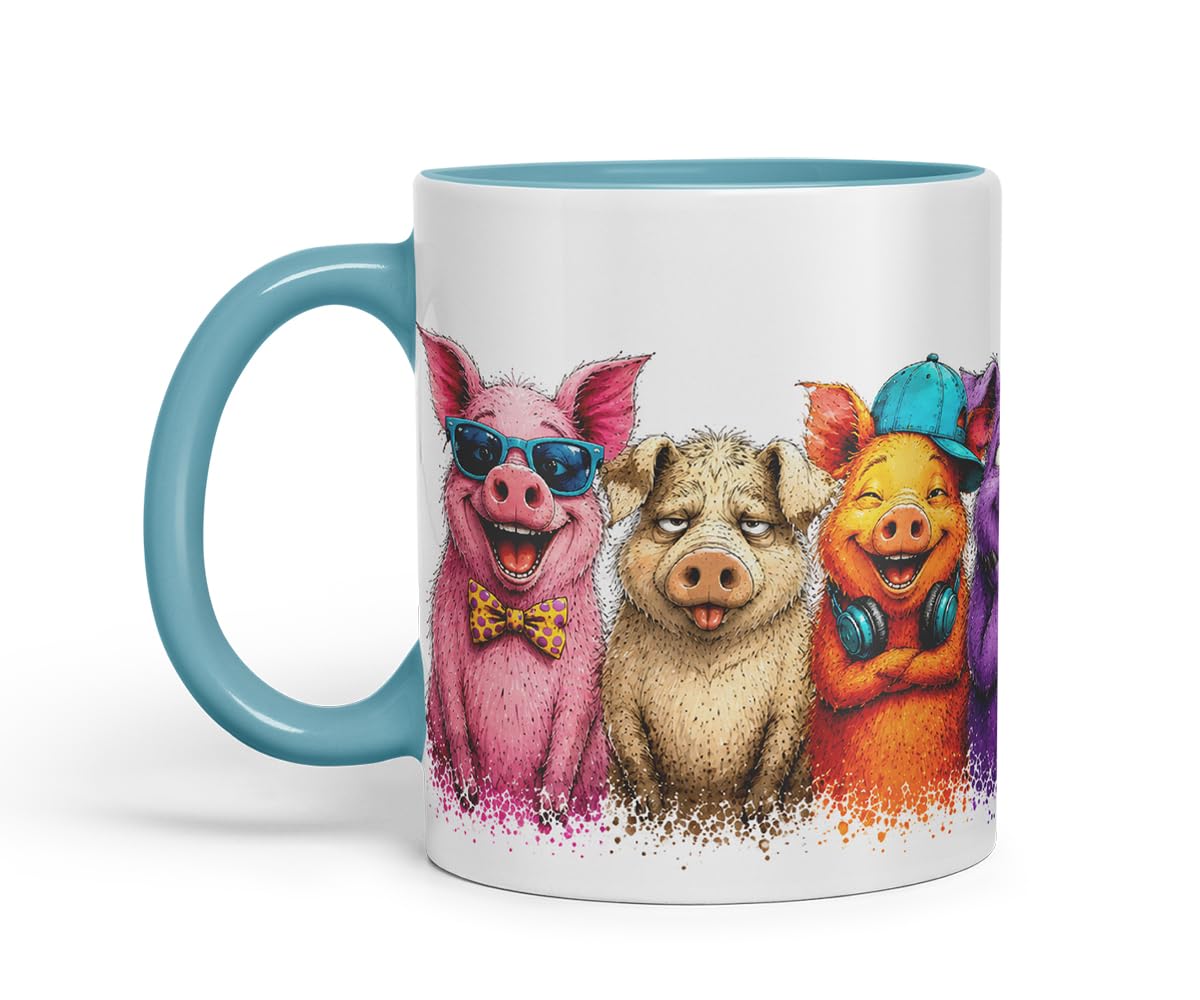 Vixar Pig Mug – Cute Pig Coloured Ceramic Mug Cup Gift, 11oz (Black)