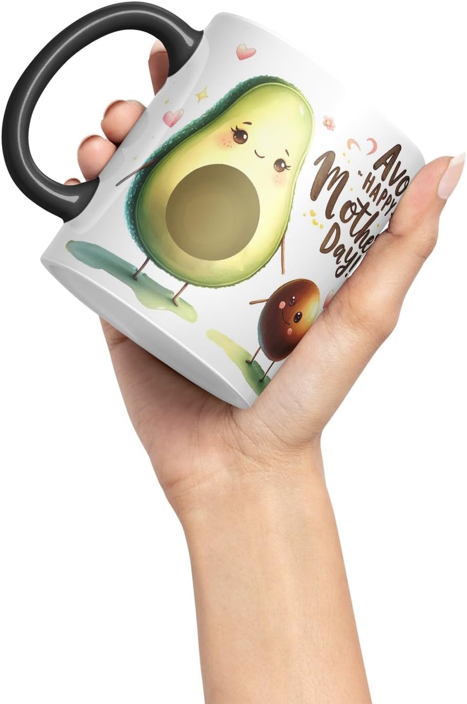Vixar AVO Happy Mother’s Day Coloured Mug Cup Cute Avocado Gift 11oz (Black)