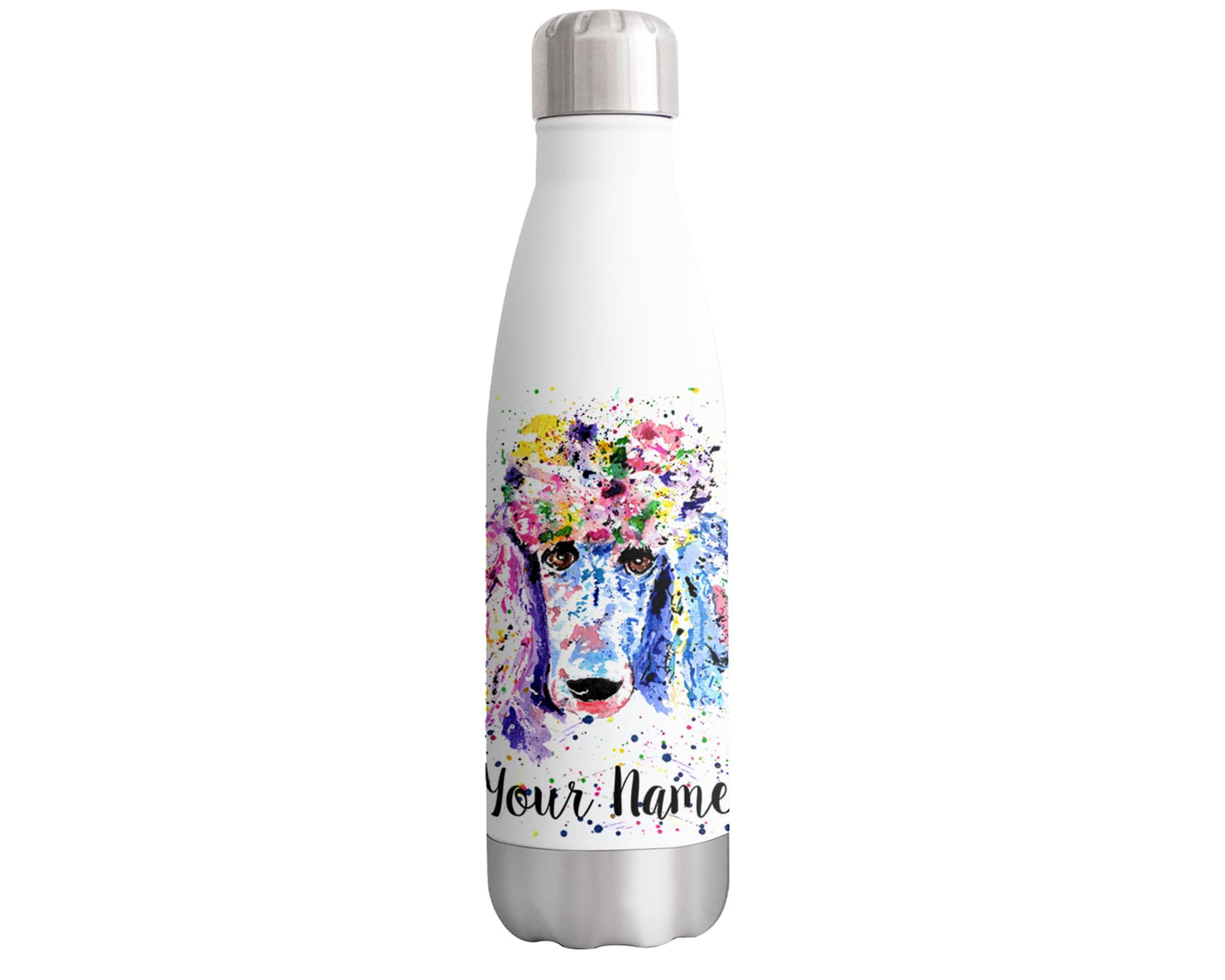 Vixar Poodle Personalised Custom Bottle with your Text/name Bridge Dog Pet Watercolour Bottle Double Wall Insulated Stainless Steel Sport Drinks 500ml