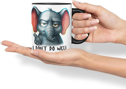 Vixar I Don't Do Well with Humans Funny Elephant Mug – Coloured Ceramic Mug Cup Gift, 11oz (Black)