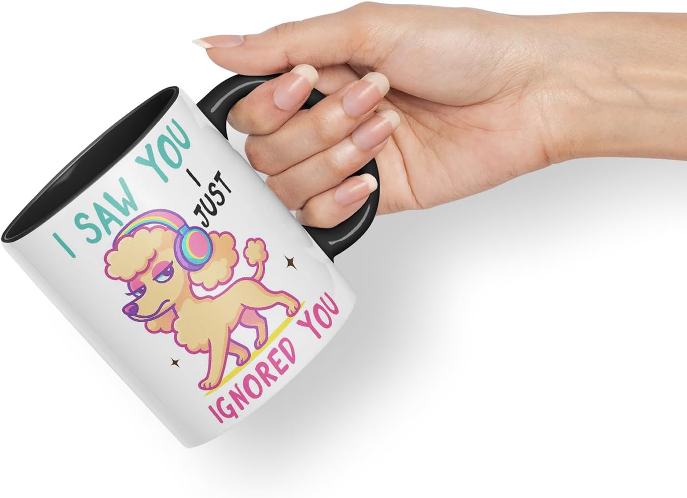 Vixar I Saw You. I Just Ignored You Poodle Dog Mug – Coloured Ceramic Mug Cup Gift, 11oz (Black)
