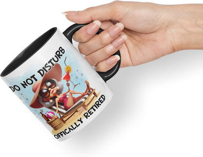 Vixar Do Not Disturb Officially Retired Woman Mug – Coloured Ceramic Mug Cup Gift, 11oz (Black)