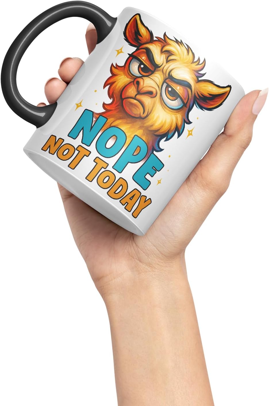 Vixar Nope Not Today Sarcastic Llama – Coloured Ceramic Mug Cup Gift, 11oz (Black)