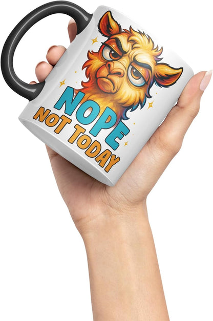 Vixar Nope Not Today Sarcastic Llama – Coloured Ceramic Mug Cup Gift, 11oz (Black)