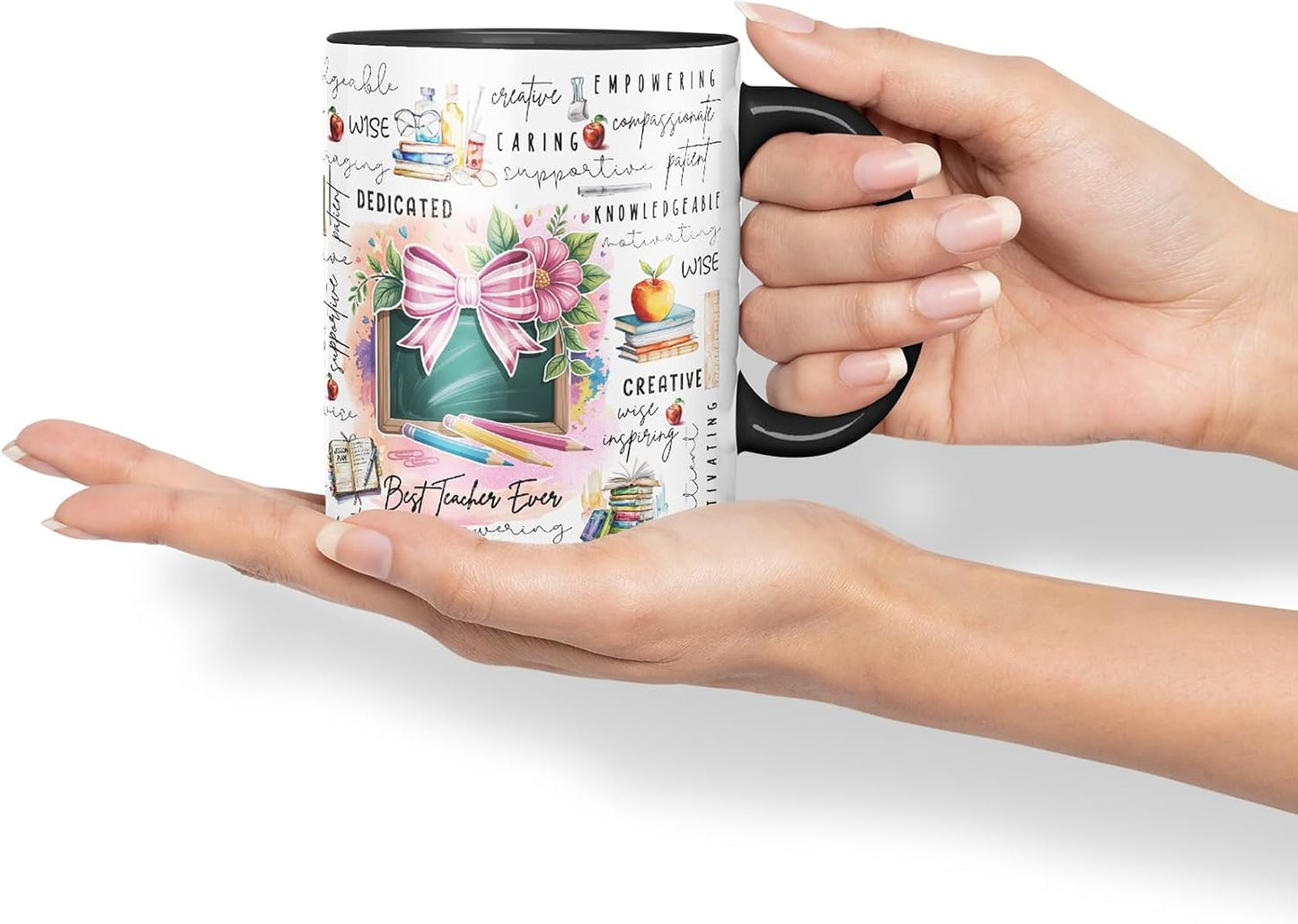 Vixar Best Teacher Ever Mug – Coloured Ceramic Mug Cup Gift, 11oz (Black)