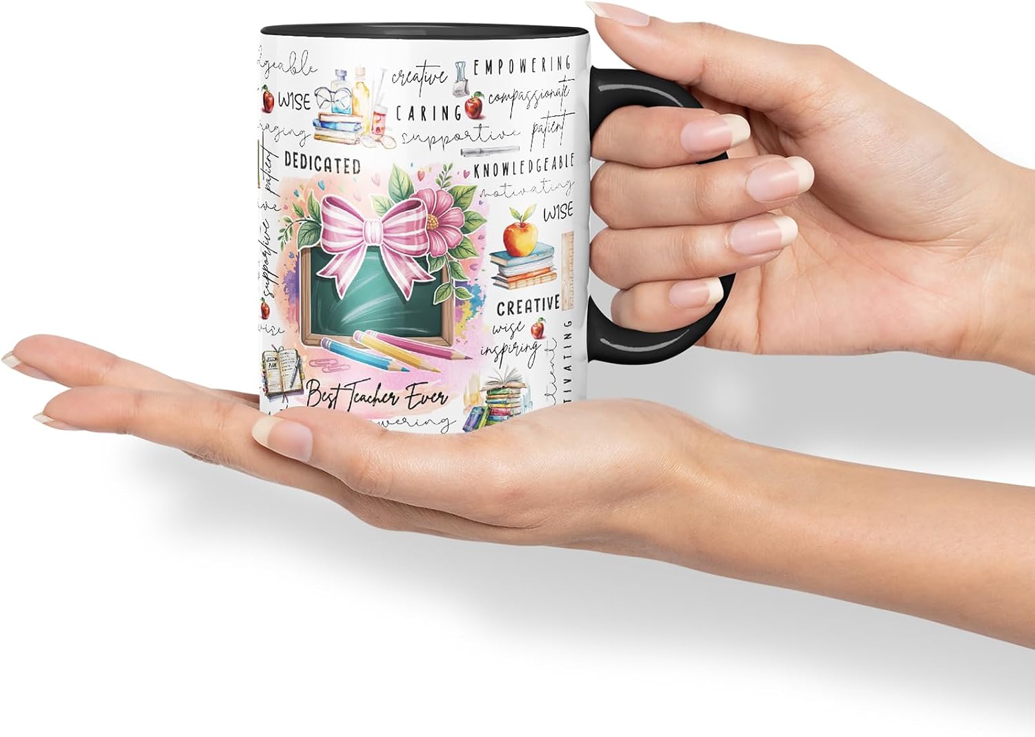 Vixar Best Teacher Ever Mug – Coloured Ceramic Mug Cup Gift, 11oz (Black)