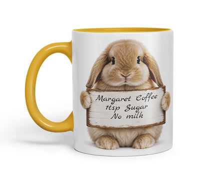 Vixar Personalised Lop Rabbit Mug with Name or Custom Message – Cute Animal Coloured Ceramic Mug Cup Gift, 11oz (Black)