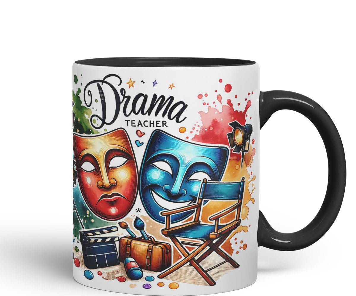 Vixar Drama Teacher Mug Thank You, End of School Gift Ceramic Coloured Mug Cup for Tea Coffee Hot Brew 330ml 11Oz Gift
