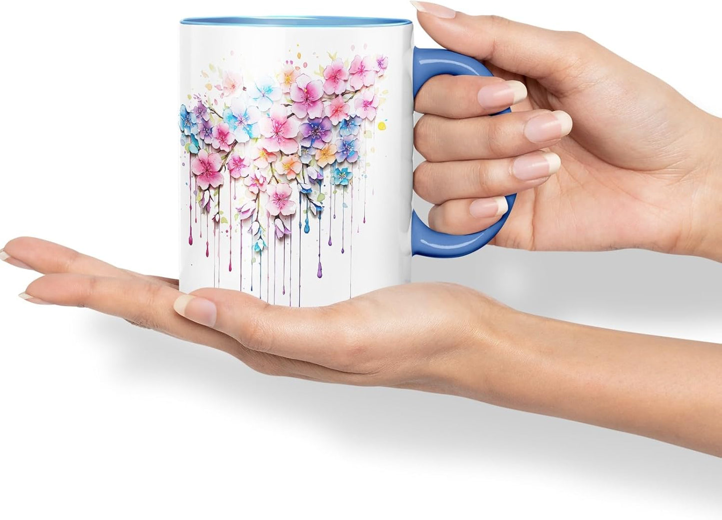 Vixar Cherry Blossom Sakura Mug Coloured Ceramic Mug Cup Gift, 11oz (C Blue)