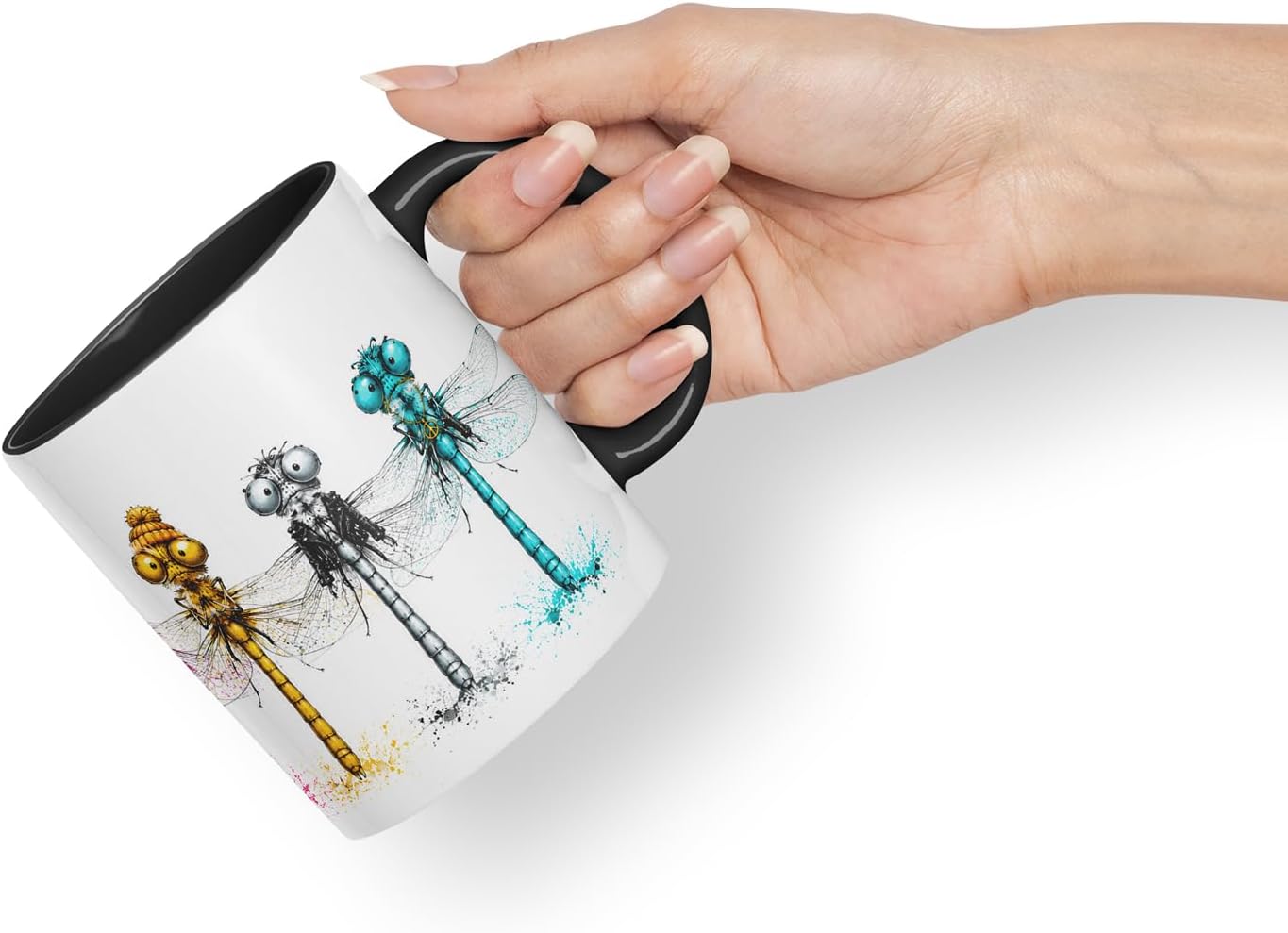 Vixar Dragonfly Mug – Cute Dragonfly Animal Coloured Ceramic Mug Cup Gift, 11oz (Black)