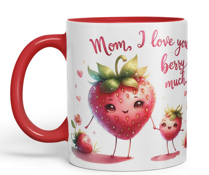 Vixar Mom, I Love You Berry Much Coloured Mug Cup Cute Strawberry Mother’s Day Gift 11oz (Black)