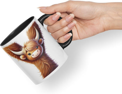 Highland Cow Alphabet Monogram Coloured Ceramic Cup Mug Letter Y Rustic Farmhouse Animal Letter Gift V2 11oz (Black)