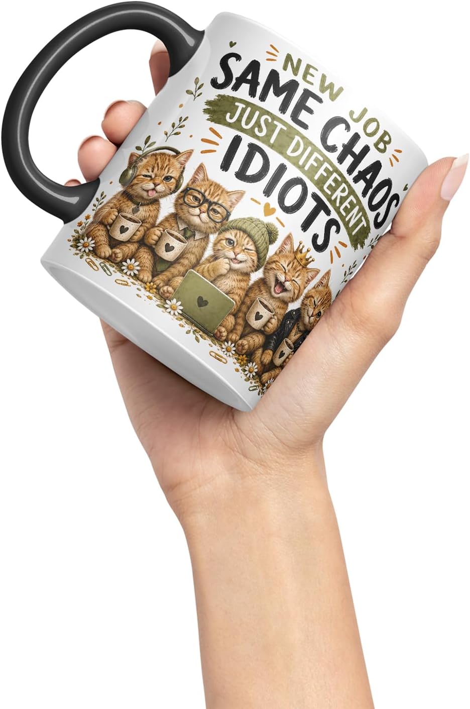 Vixar New Job, Same Chaos, Just Different Idiots Mug – Funny Coworker Leaving Colleague Goodbye Gift, 11oz (Black)