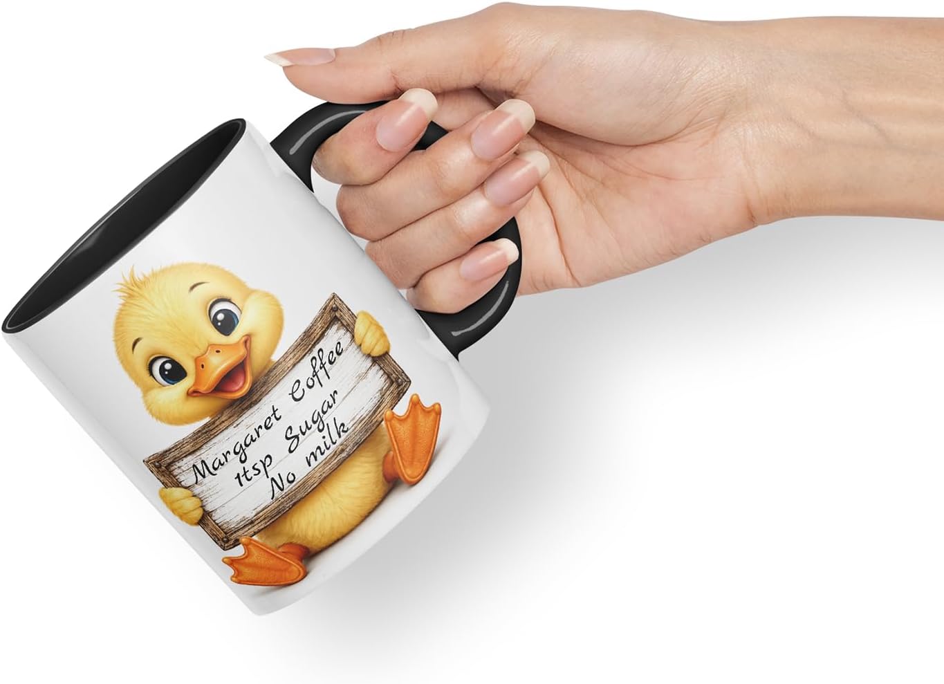Vixar Personalised Duckling Mug with Name or Custom Message – Cute Animal Coloured Ceramic Mug Cup Gift, 11oz (Black)