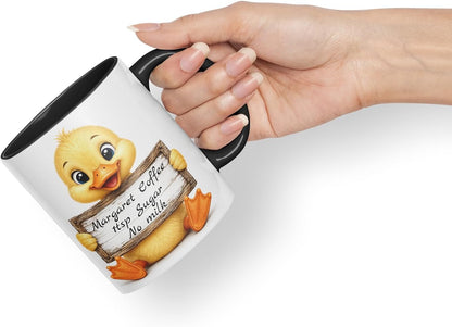 Vixar Personalised Duckling Mug with Name or Custom Message – Cute Animal Coloured Ceramic Mug Cup Gift, 11oz (Black)