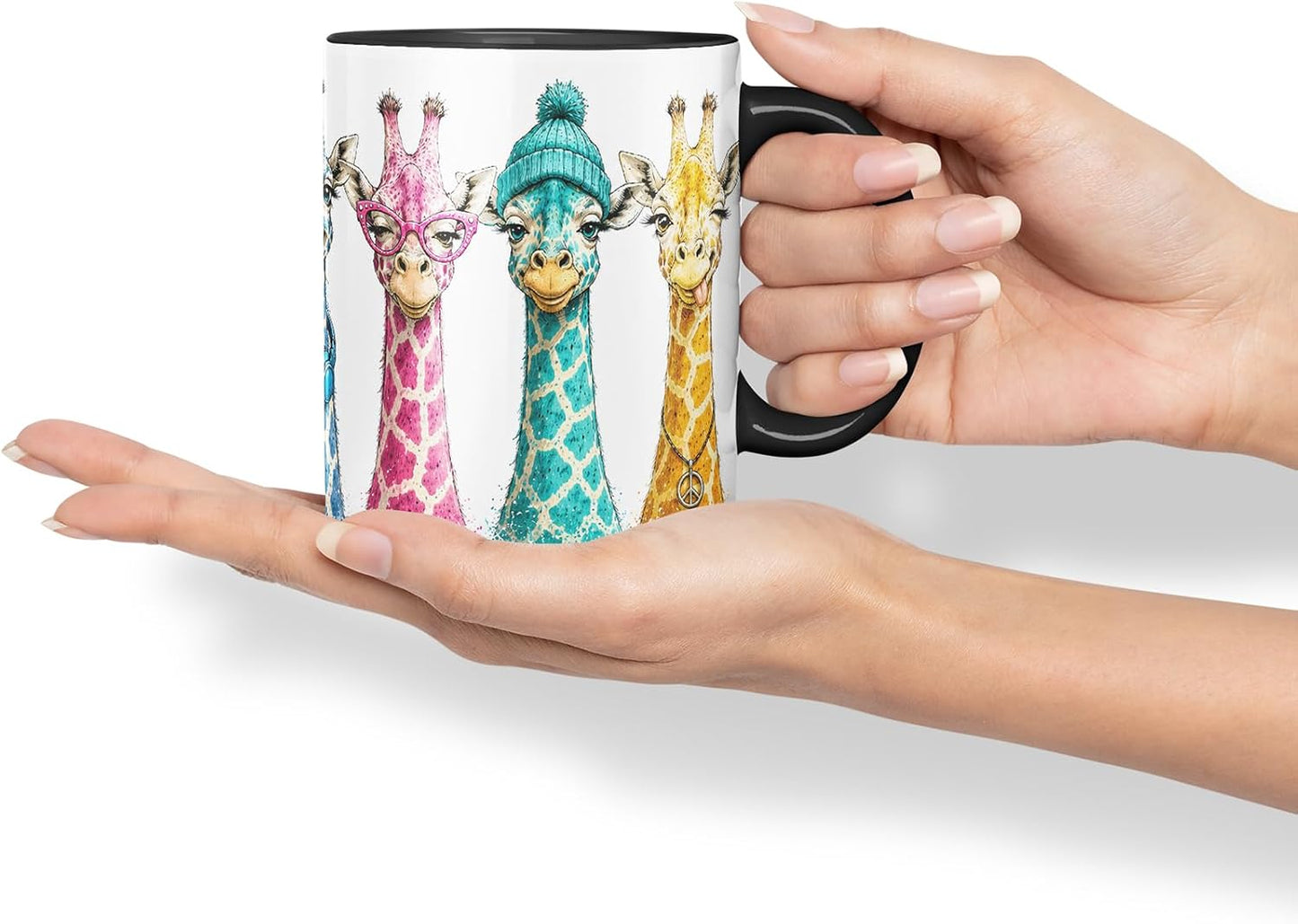 Vixar Funny Giraffe Mug – Cute Giraffe Animal Coloured Ceramic Mug Cup Gift, 11oz (Black)