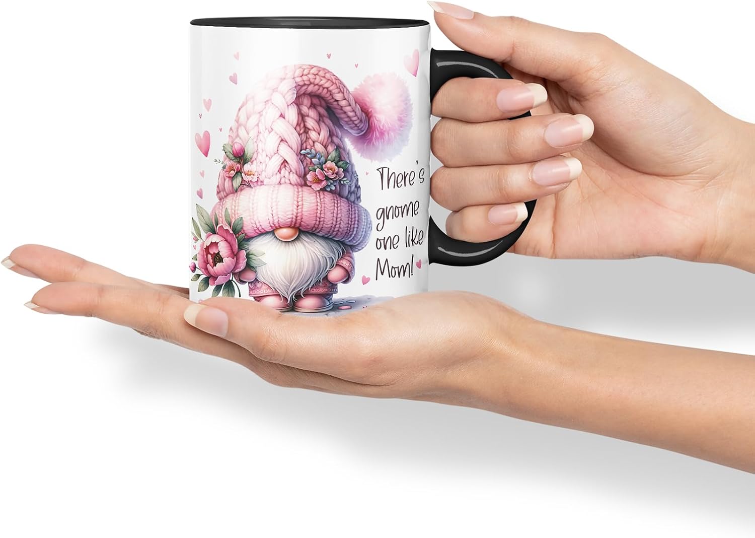 Vixar There's Gnome One Like Mom Cute Floral Gnome Mother Mum Mug – Coloured Ceramic Mug Cup Gift, 11oz (Black)