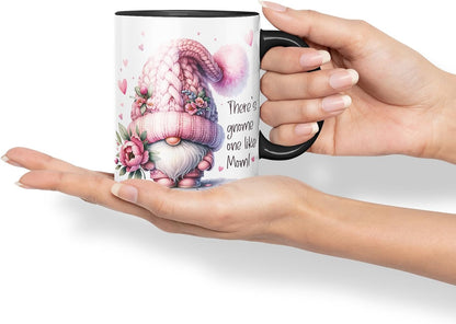Vixar There's Gnome One Like Mom Cute Floral Gnome Mother Mum Mug – Coloured Ceramic Mug Cup Gift, 11oz (Black)