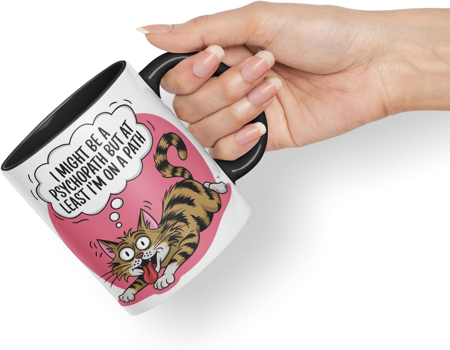 Vixar I Might Be a P** But at Least I’m on a Path Sarcastic cat Coloured Ceramic Mug Cup Gift, 11oz (Black)
