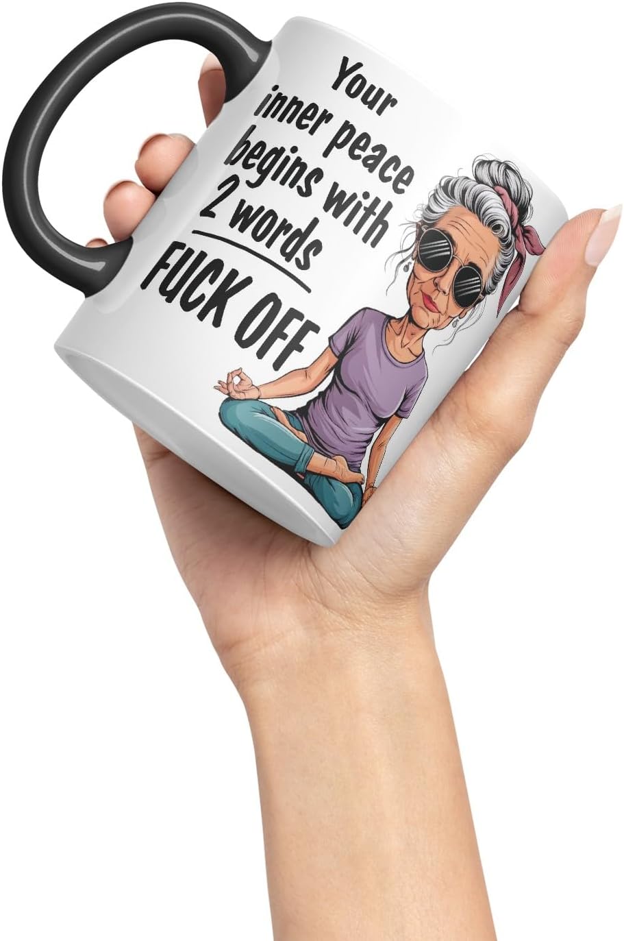Vixar Your Inner Peace Begins with 2 Words – F*ck Off – Coloured Ceramic Mug Cup Gift, 11oz (Black)