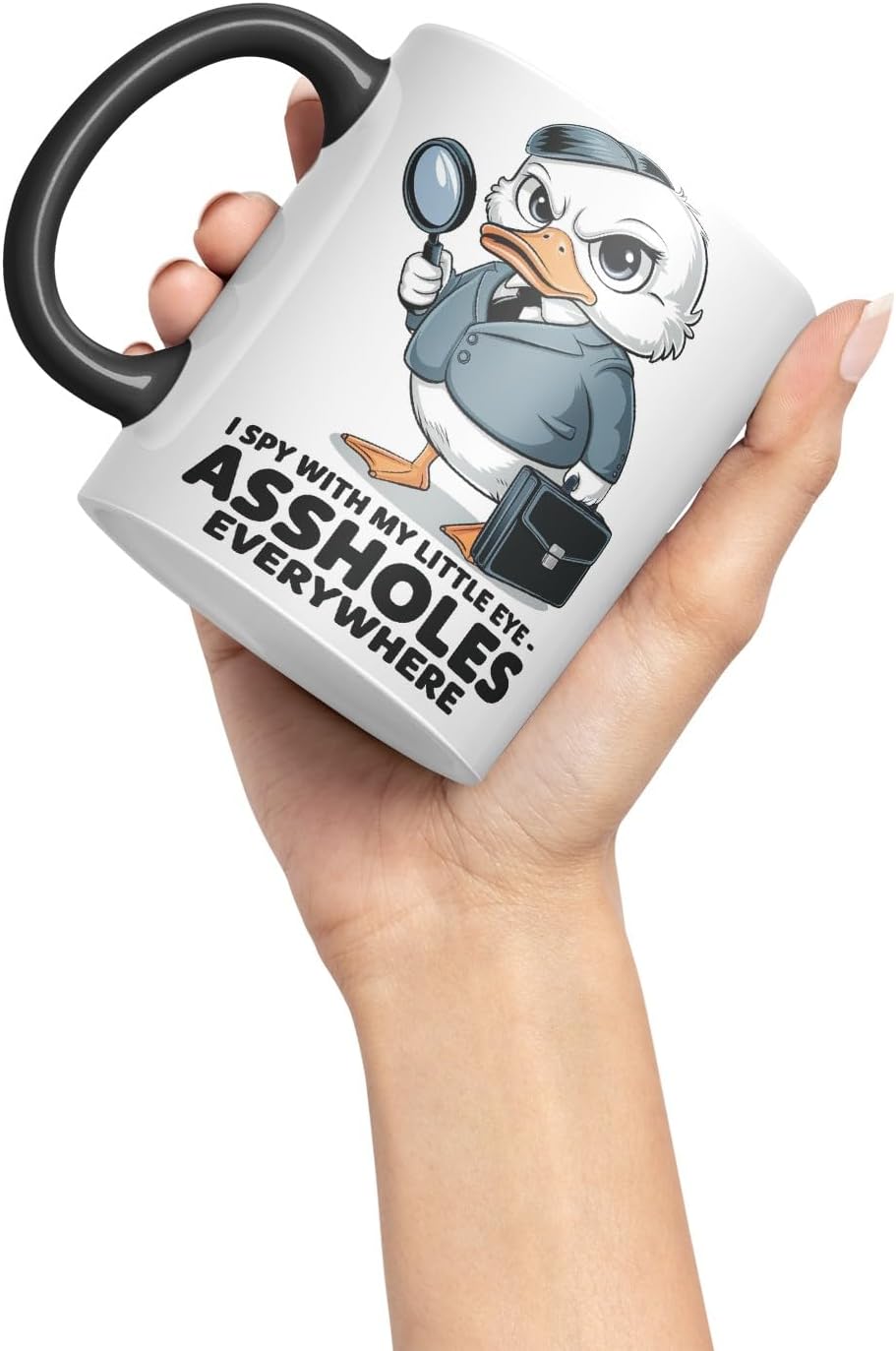 Vixar I Spy with My Little Eye Duck Mug – Coloured Ceramic Mug Cup Gift, 11oz (Black)