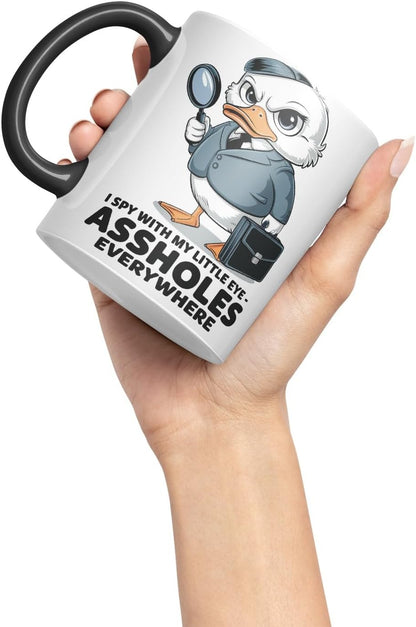 Vixar I Spy with My Little Eye Duck Mug – Coloured Ceramic Mug Cup Gift, 11oz (Black)