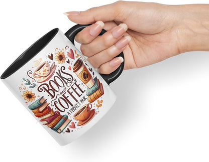 Books and Coffee A Perfect Pair Coloured Mug Cup for Readers 11oz (Black)
