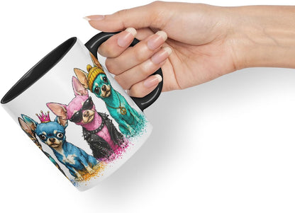Vixar Short Hair Chihuahua Dog Mug – Cute Chihuahua Coloured Ceramic Mug Cup Gift, 11oz (Black)