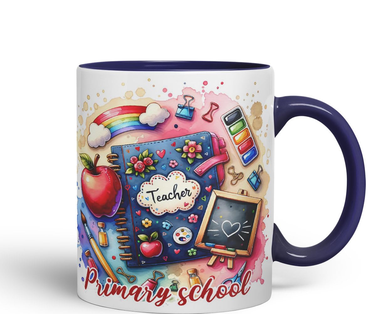 Vixar Primary School Teacher Mug Thank You, End of School Gift Ceramic Coloured Mug Cup for Tea Coffee Hot Brew 330ml 11Oz Gift