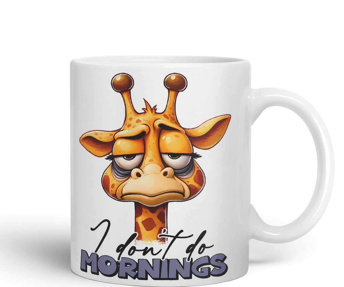 Vixar I Don’t Do Mornings Sarcastic Giraffe Mug, Coloured Ceramic Cup 11oz (Black)