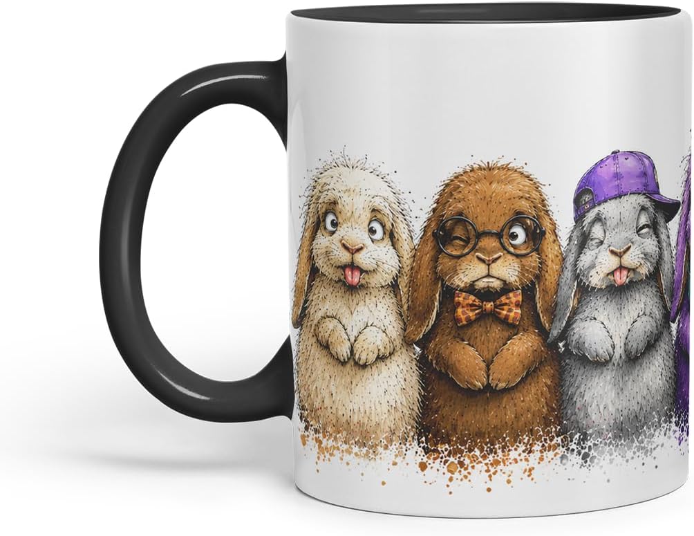Vixar Lop Rabbit Mug – Cute Bunny Rabbit Coloured Ceramic Mug Cup Gift, 11oz (Black)