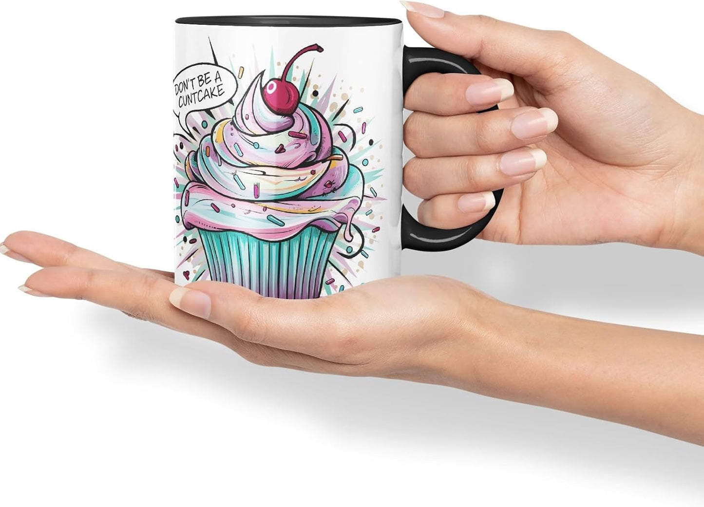Vixar Don’t Be a Cntcake (Cupcake) – Coloured Ceramic Mug Cup Gift, 11oz (Black)