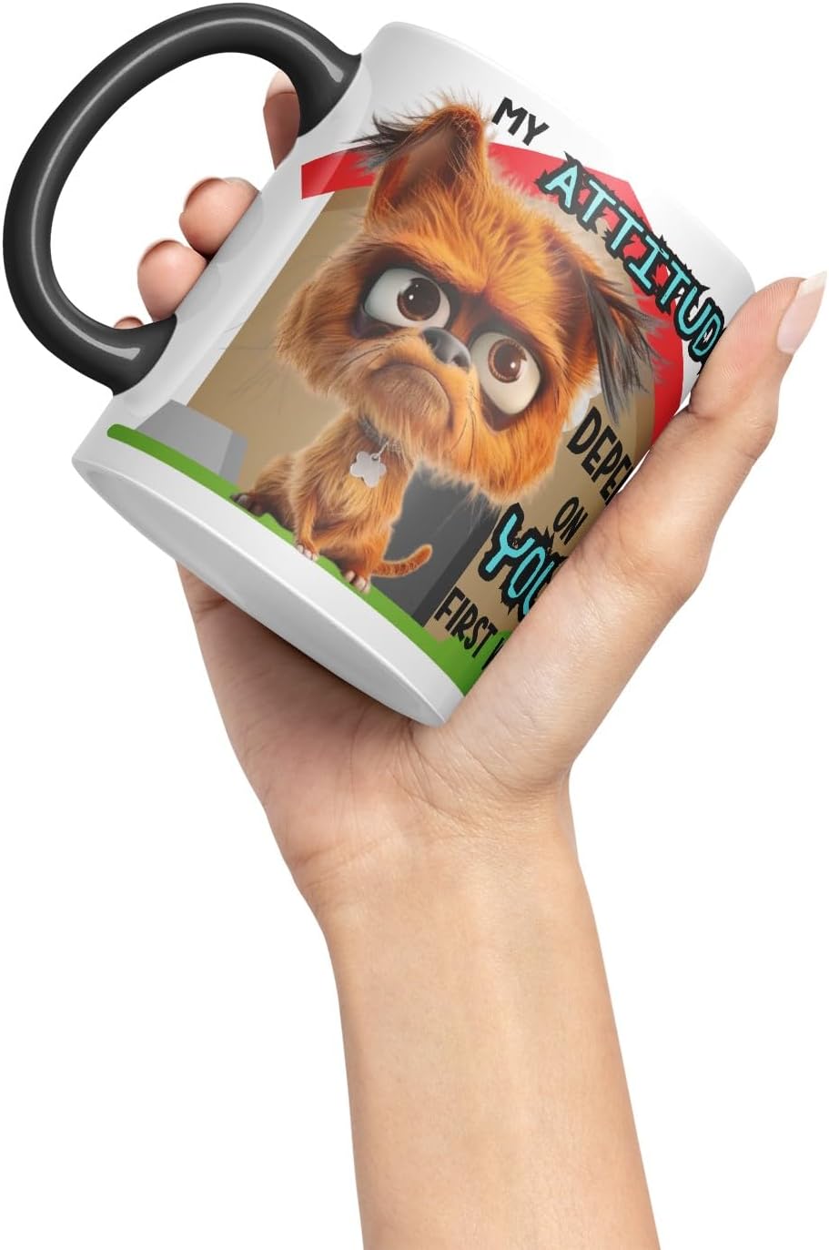 Vixar My Attitude Depends on Your First Word Sarcastic Dog Coloured Ceramic Mug Cup Gift 11oz (Black)