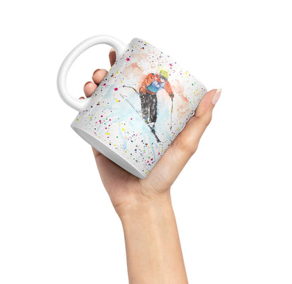 Skiing Ski winter sport watercolour Ceramic Coloured Mug Cup for Tea Coffee Hot brew 330ml 11Oz Gift