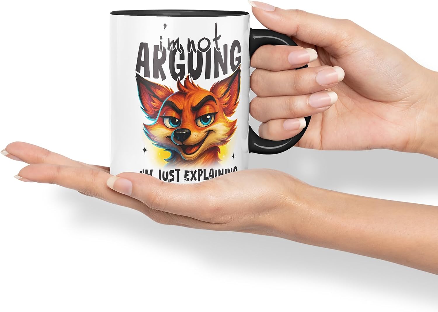 Vixar I'm Not Arguing I'm Just Explaining Why I'm Right Funny Fox Mug – Coloured Ceramic Mug Cup Gift, 11oz (Black)