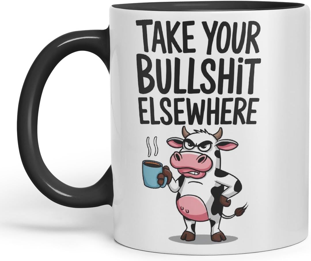 Vixar Take Your Bull.. Elsewhere Cow Coloured Ceramic Mug Cup Gift, 11oz (Black)
