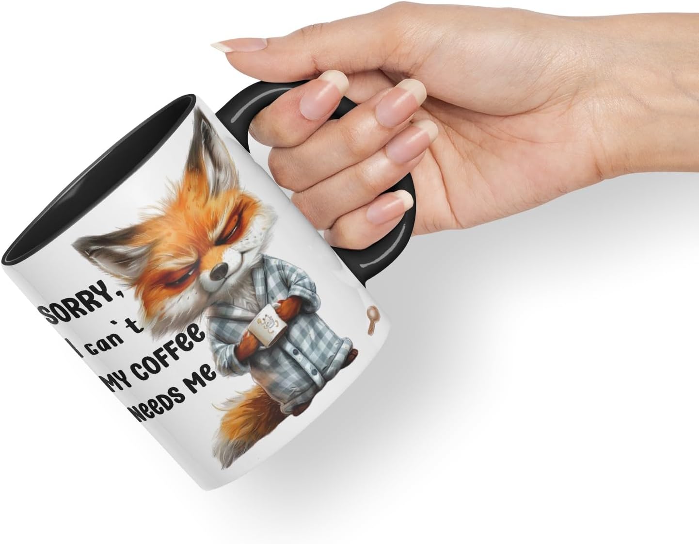 Vixar Sorry, My Coffee Needs Me Sarcastic Fox Coloured Ceramic Mug Cup Gift 11oz (Black)