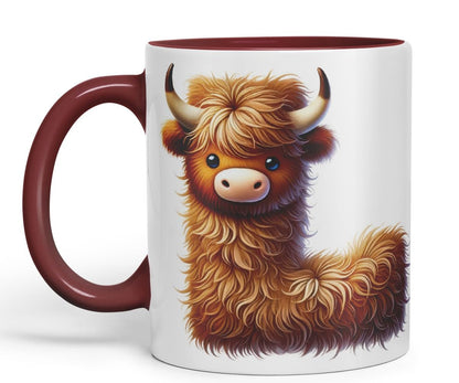 Highland Cow Alphabet Monogram Coloured Ceramic Cup Mug Letter L Rustic Farmhouse Animal Letter Gift V2 11oz (Black)