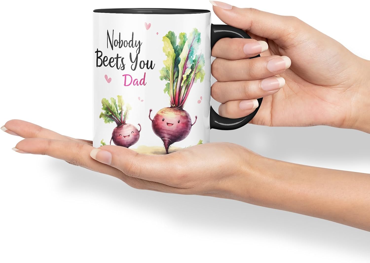 Vixar Nobody Beets You Dad Design – Funny Beetroot Father's Day Mug, Coloured Mug Cup Gift, 11oz (Black)