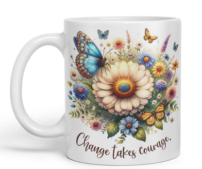 Vixar Change Takes Courage Butterfly Coloured Mug Cup Floral Nature Inspirational Gift 11oz (Black)