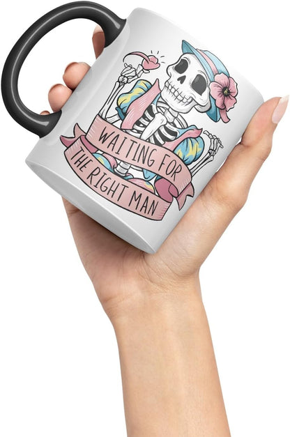 Vixar Waiting for The Right Man – Coloured Ceramic Mug Cup Gift, 11oz (Black)