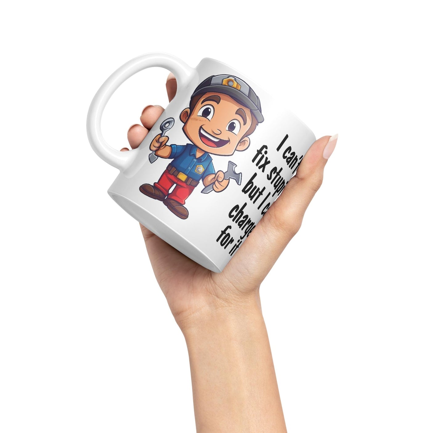 I Can't fix Stupid.. But I can Charge for it, Joke Sarcastic Ceramic Coloured Mug Cup for Tea Coffee Hot Brew 330ml 11Oz