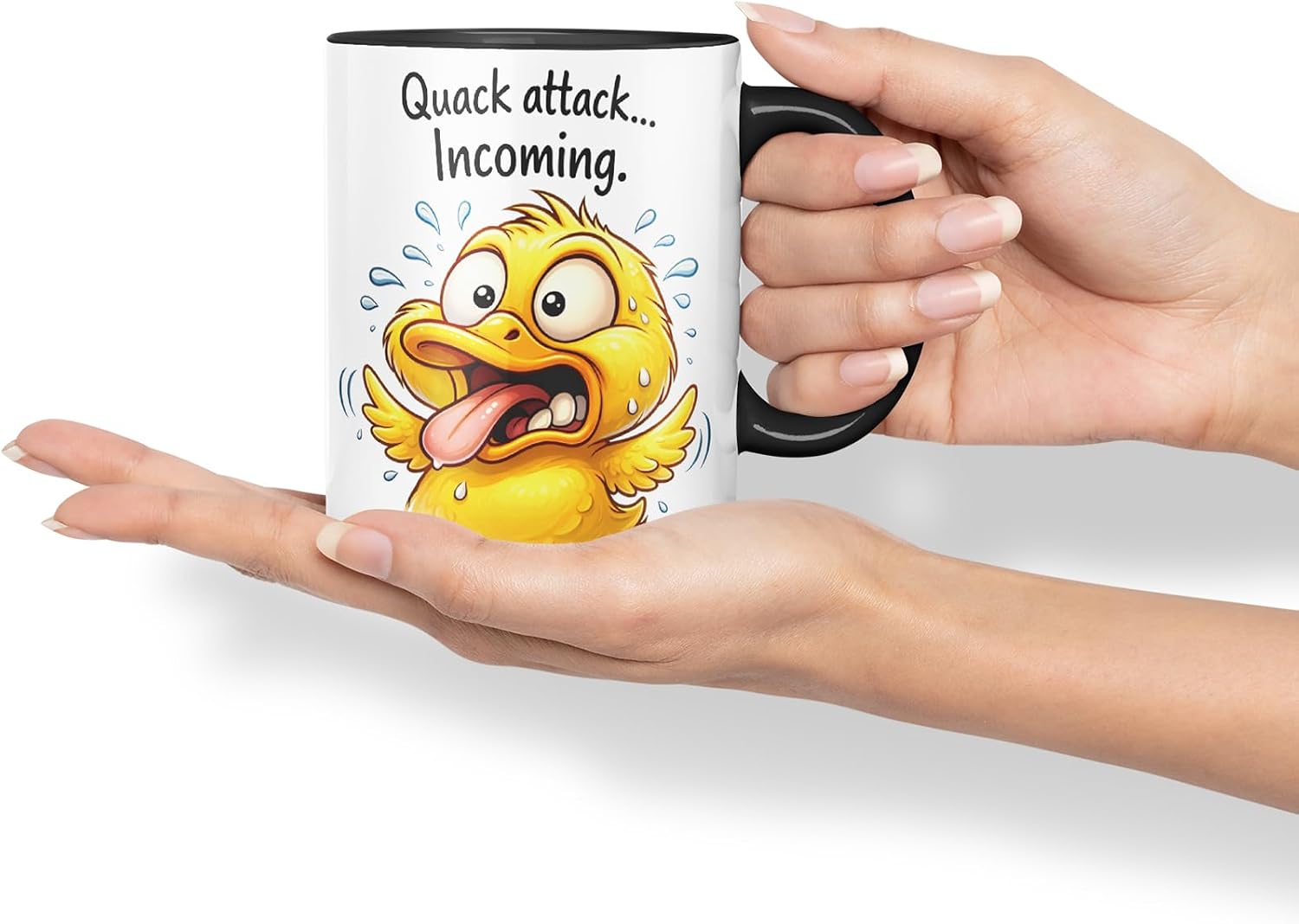 Vixar Quack Attack Incoming Funny Duck Mug – Coloured Ceramic Mug Cup Gift, 11oz (Black)